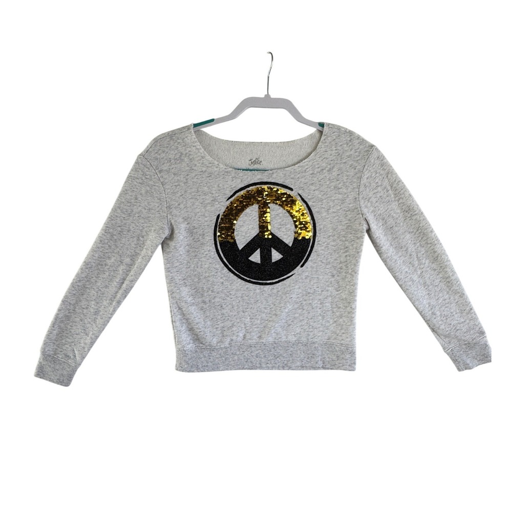 Justice Girls Gray Peace‎ Sign Sequin Sweatshirt Size 10